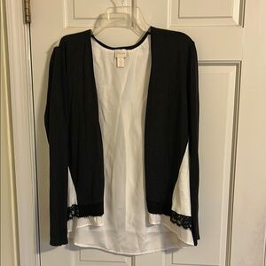 Chico's Elegant Black and White Cardigan with Lace